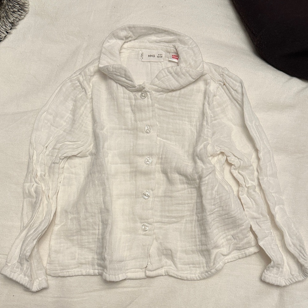 Mango Kids White Linen Button Down Shirt